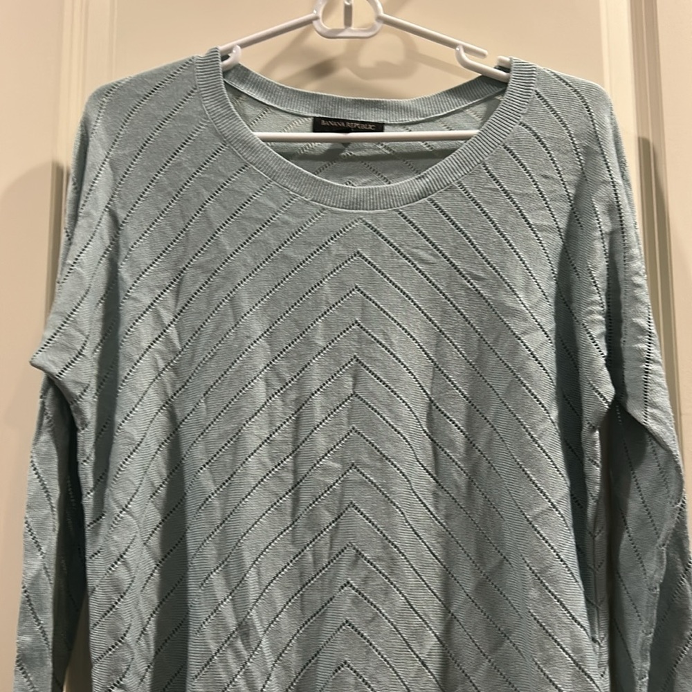 Banana Republic womens zigzag pointelle stitch crewneck sweater size M aqua